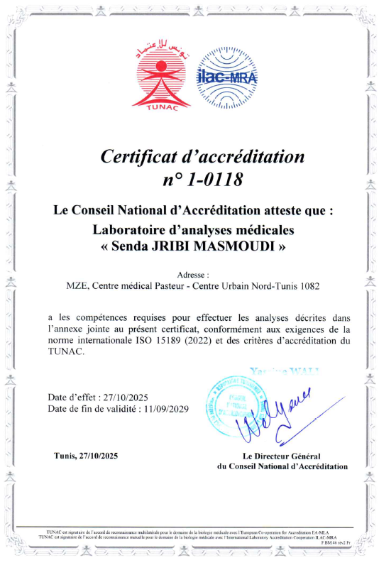certificat d'accreditation iso 15189